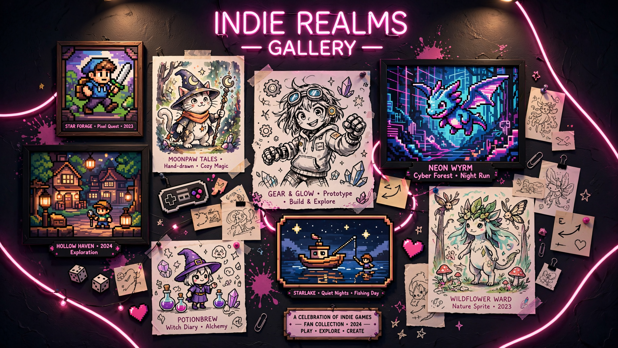 Kolaż gier indie – artystyczna grafika